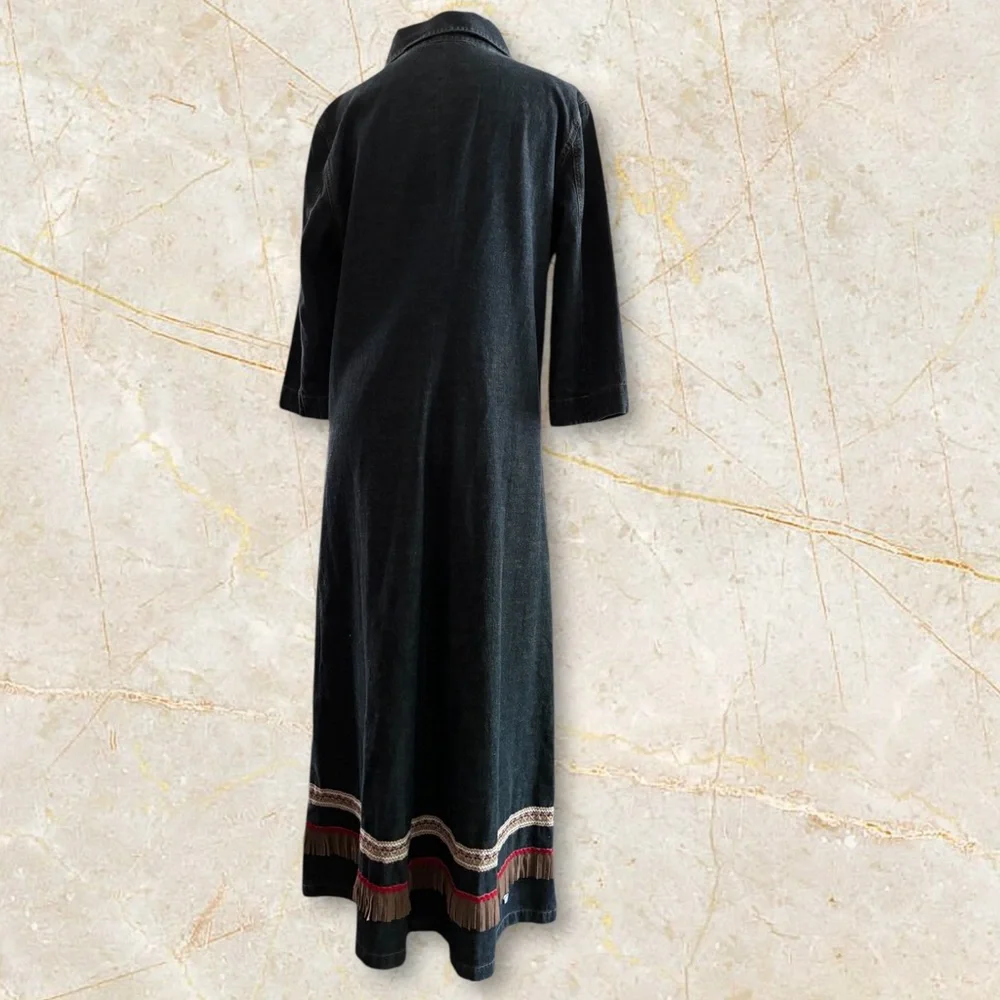 Vintage HM Rocky Midi Aline Western 3/4 Sleeves Denim Jean Dress Size L